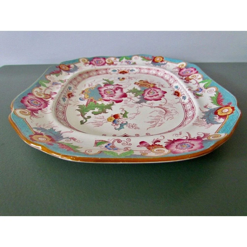 Antique Cauldon England Bentinck Turquoise Transferware Platter Victorian c1900